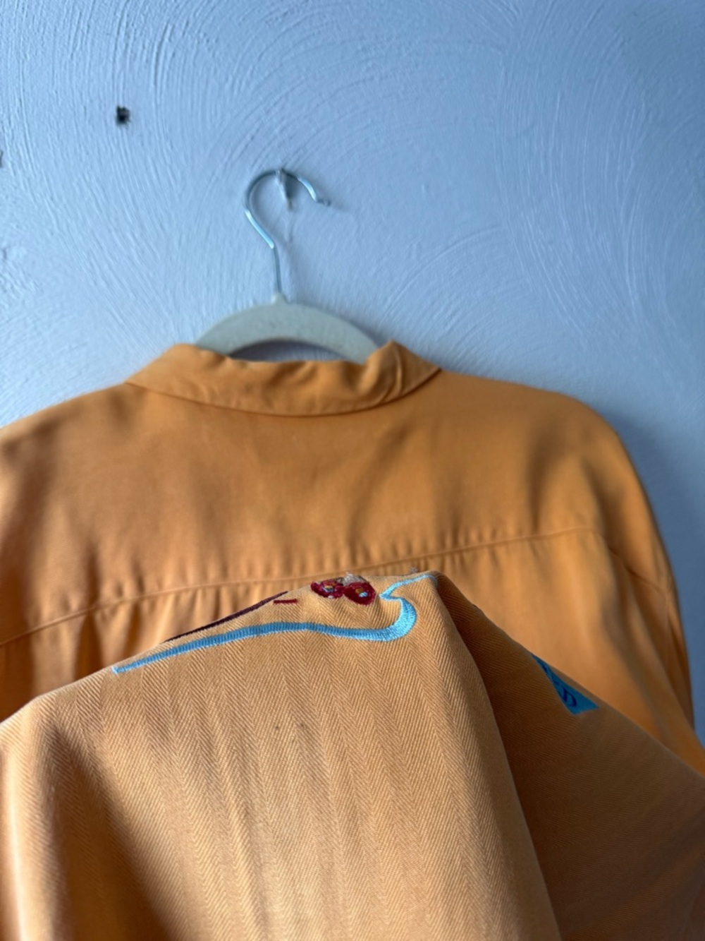 Tommy Bahama 100% Silk Embroidered Back Shirt L Tropical Resort Vacation Orange - Picture 6 of 6